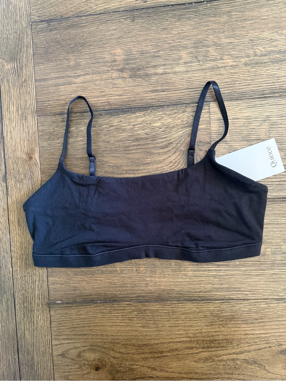 Quince Black Organic Cotton Bralette Medium NWT Adjustable Straps